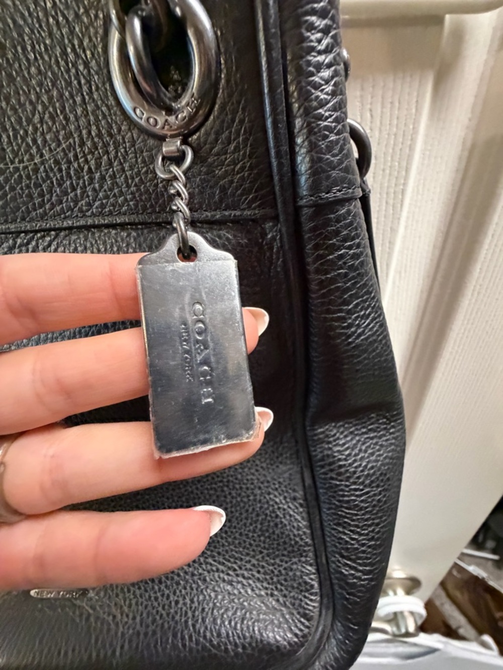 Coach Black Pebble Leather Chain-Handle Shoulder Bag - Picture 3 of 5